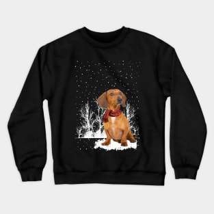 Christmas Red Dachshund With Scarf In Winter Forest Crewneck Sweatshirt